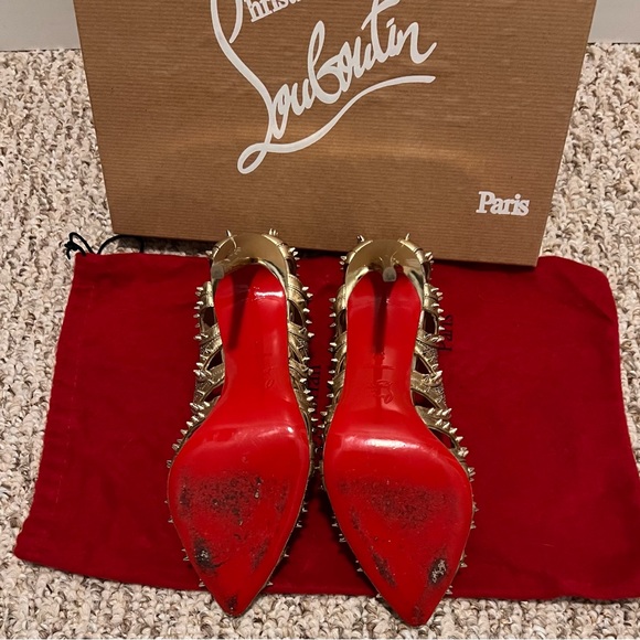 Christian Louboutin Circus City 100 Version Gold size 37 Spikes Peep Toe. - Picture 9 of 11